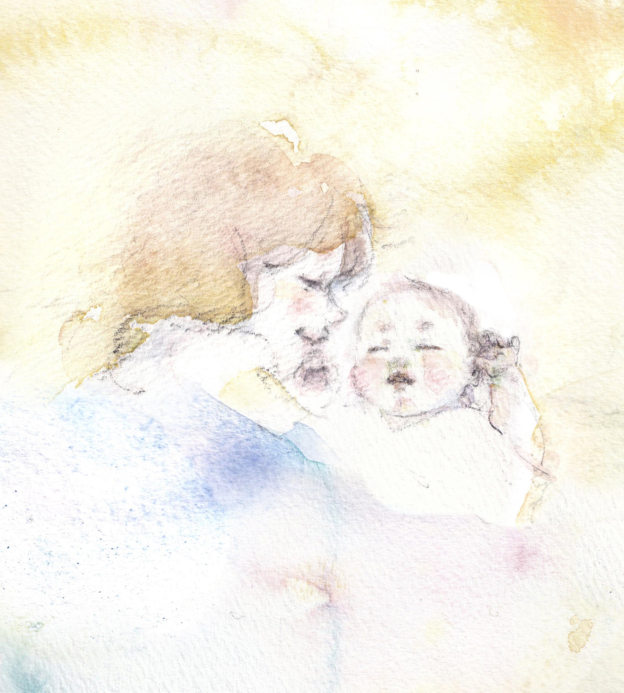 お母さんと一緒(水彩画 ) 夫婦の宝物が、いつか息子の宝物になりますように。第一子誕生に合わせ