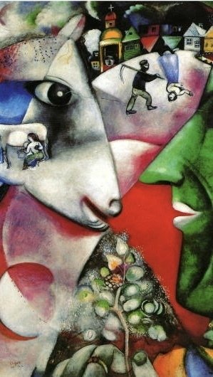 マルク・シャガール　「村の上の道で」 絵画 マルク シャガール作品「村の道の上で」額縁4色選択可能 作品