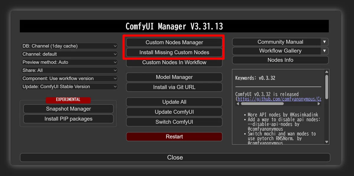 comfyui custon scripts configuration screen