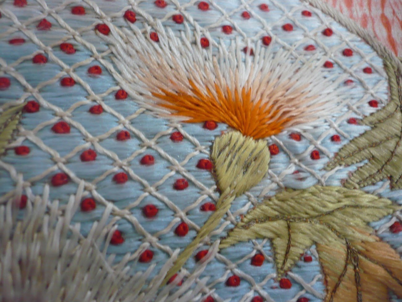 鑑賞しよう！（その1）薊に牡丹文様絞りに刺繍帯・技法解説｜昭和