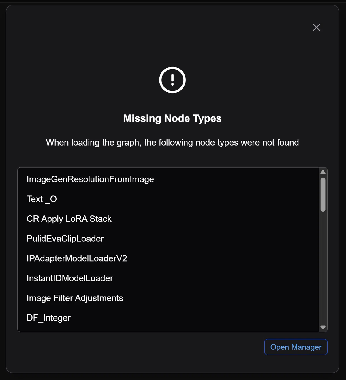 New workflow custom node shortage notification screen in ComfyUI