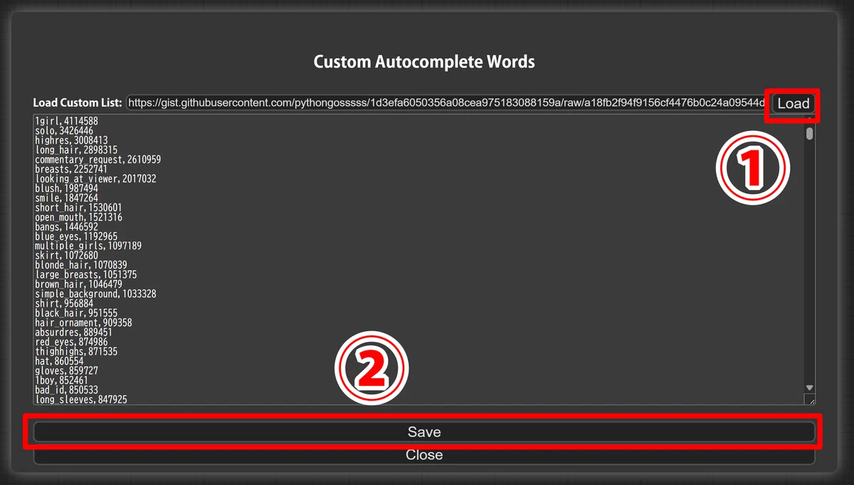 comfyui custon scripts autocomplete function setting screen with comment