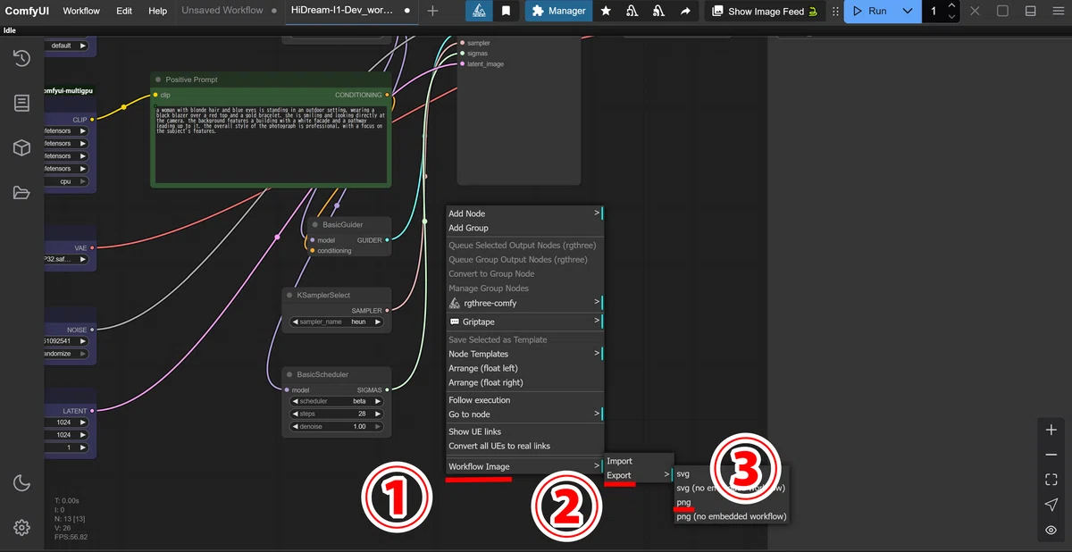 comfyui custon scripts canvas workflow save operation screen in PNG format with comment
