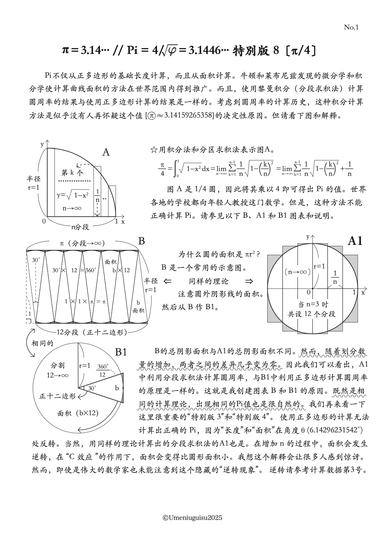 π=3.14... // Pi = 4/√φ=3.1446... 特別版 8 〔π/4〕 请告诉更多的人，我们在 Pi 计算方面受到了错误的 ...