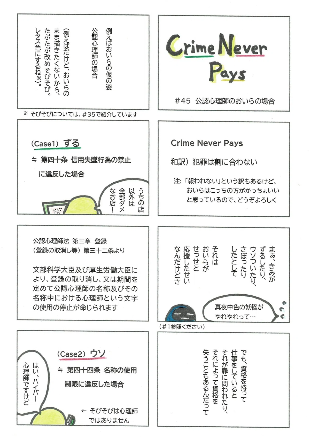 公認心理師がしてはいけないことをした場合の処分について例を用いて説明したマンガ