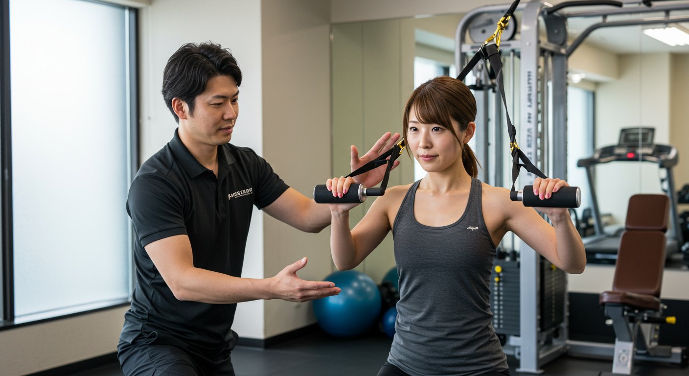 パーソナルトレーニングを受ける30代女性