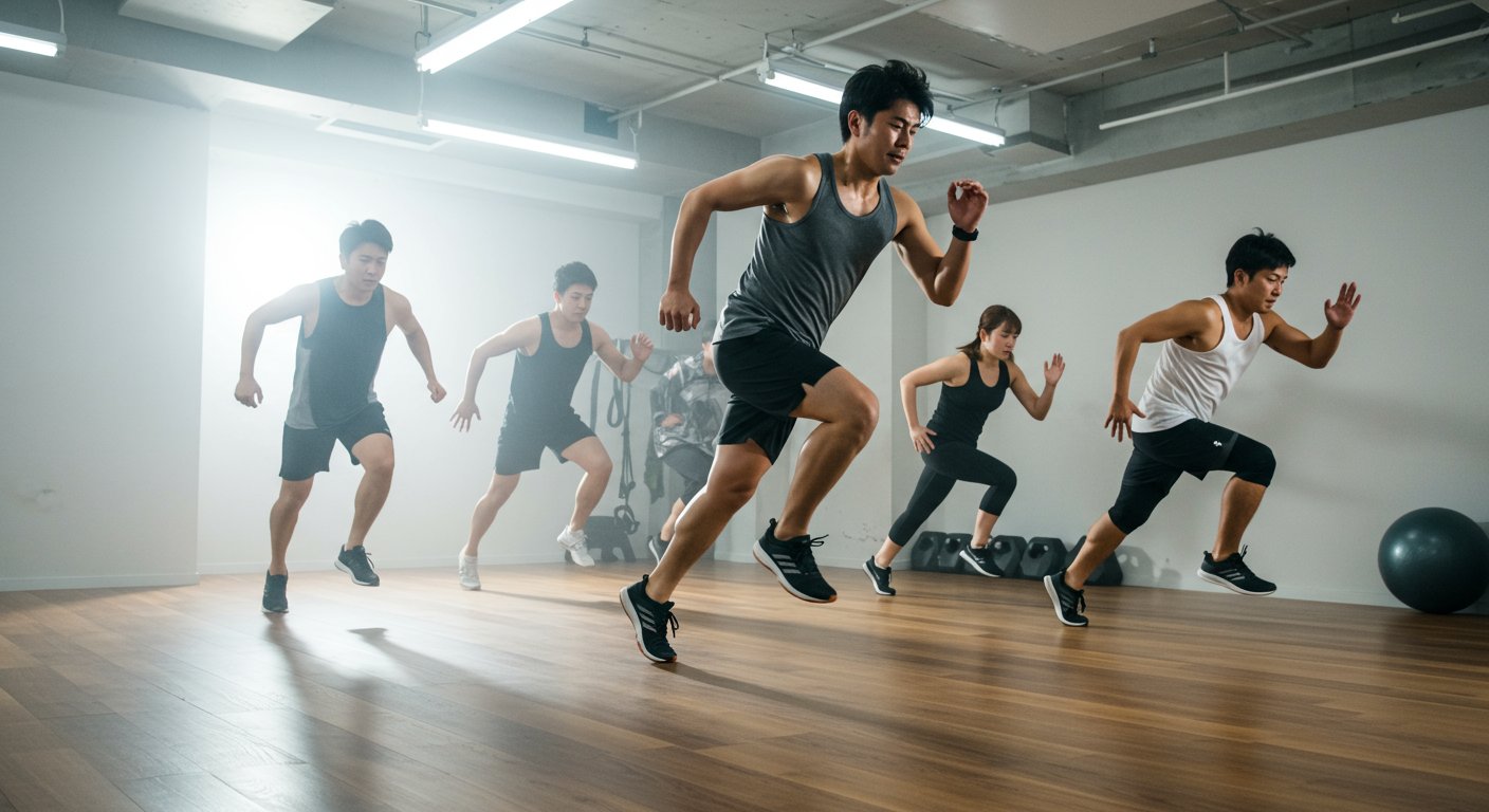HIITトレーニングをしている30代の男女