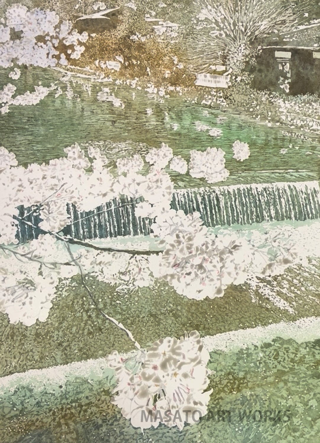 （模写）水彩画 桜に親子　端館紫川 2018年4月 桜 - 画家・黒川明の絵画教室