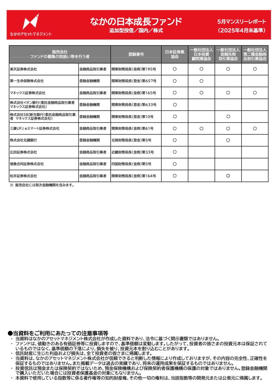 なかの日本成長ファンド 5月マンスリーレポート③（2025年4月末基準）｜なかのアセットマネジメント株式会社