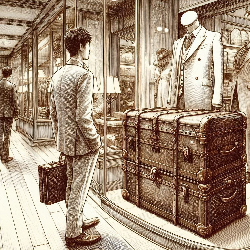 宮沢賢治「革トランク」より その13 トランク購入 AIイラスト｜馬場万磐