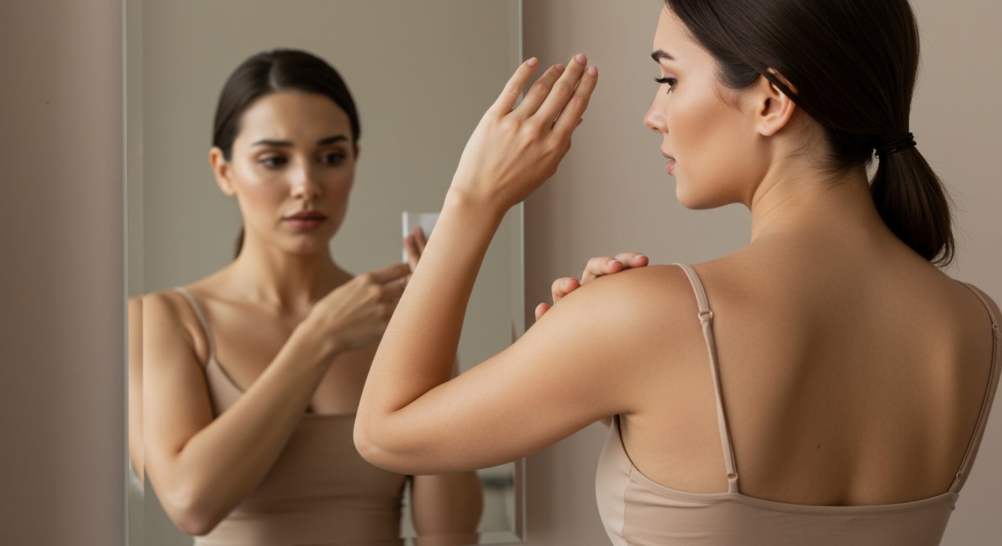 二の腕のたるみを気にする女性の後ろ姿