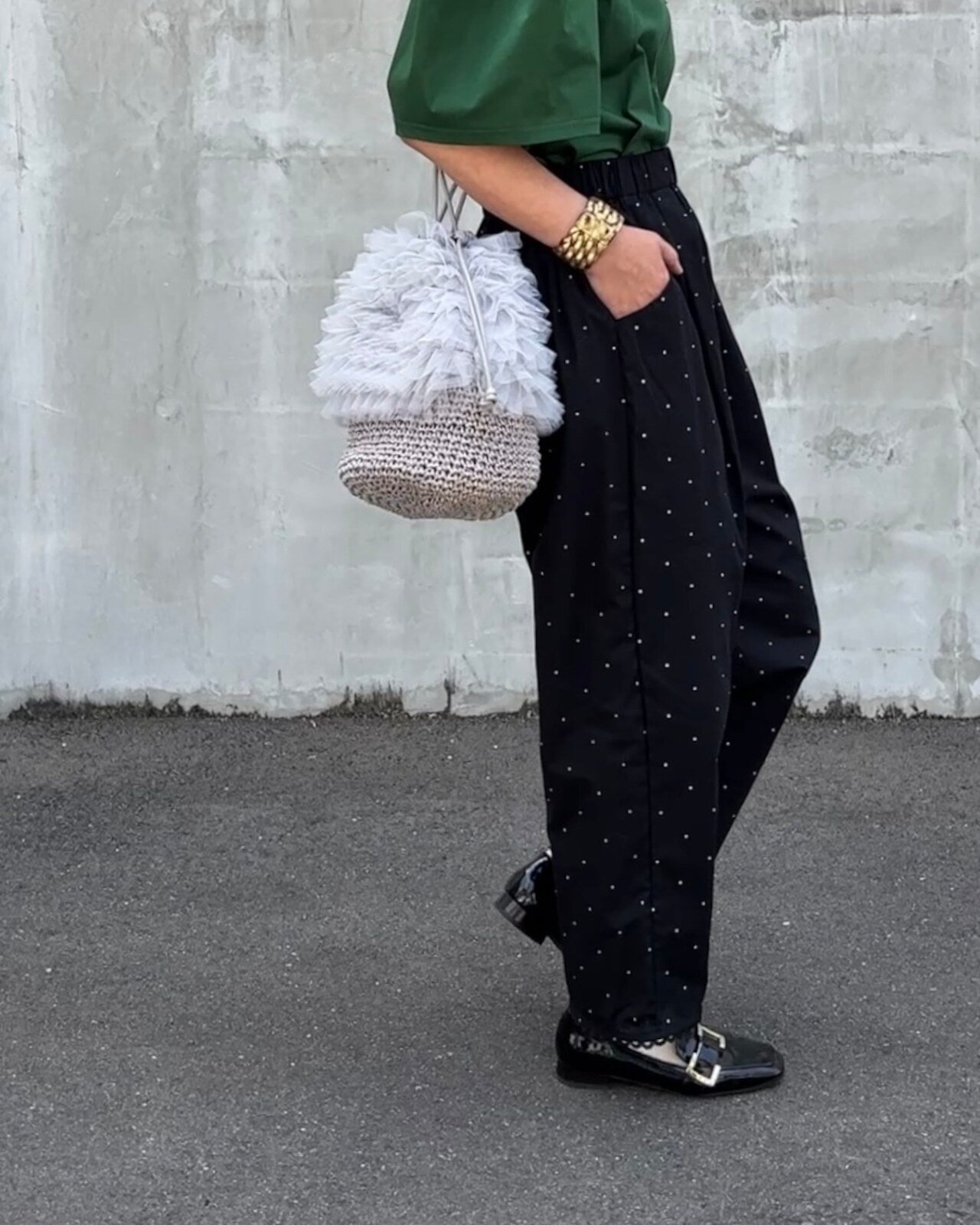 154cmの私が着る】40代の初夏コーデ｜ピンドットパンツで上品に映える