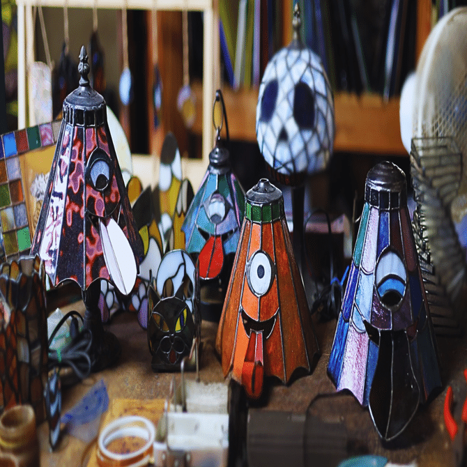 ステンドグラスで生み出される愛すべき妖怪たち。職人技と遊び心で