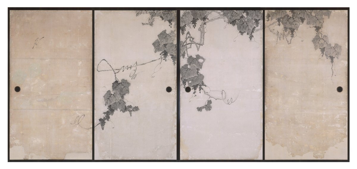 No5398 掛軸　陳其中　葡萄小禽図　紙本　中国画　水墨画　古画　送料無料 若冲のZERO地点〜「相国寺展」より〜｜伊藤正宏