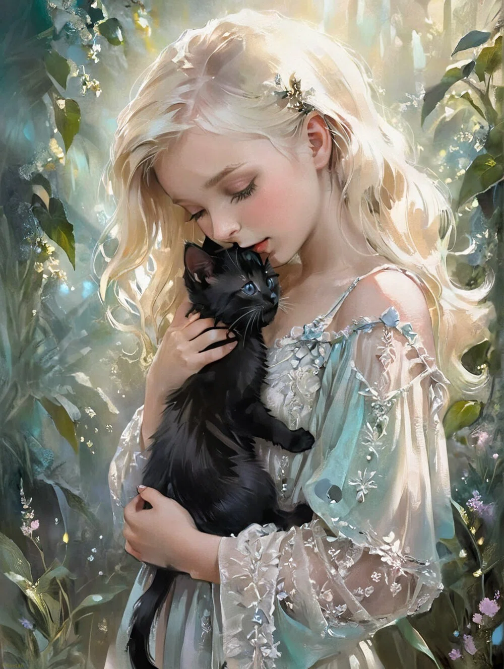 黒猫を抱く少女 : : StableDiffusion スタイルブック｜キータン🦋写真