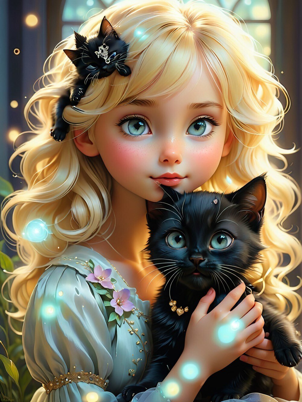 黒猫を抱く少女 : : StableDiffusion スタイルブック｜キータン
