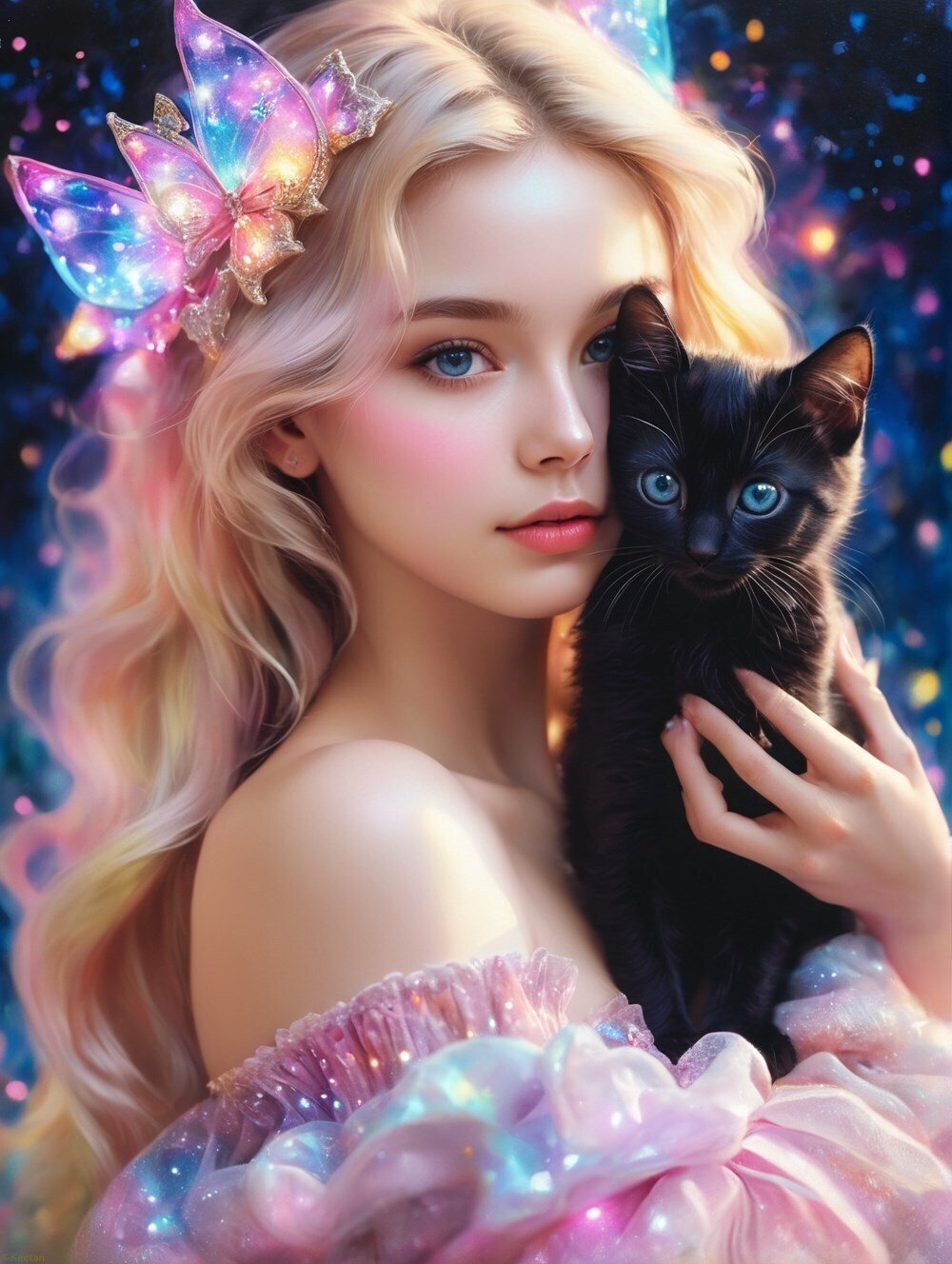 少女と猫のブロンズ彫刻 猫を背負ってる女の子 シンガプーラ猫のブロンズ像とリアルな (普通の) 猫 - 桜猫