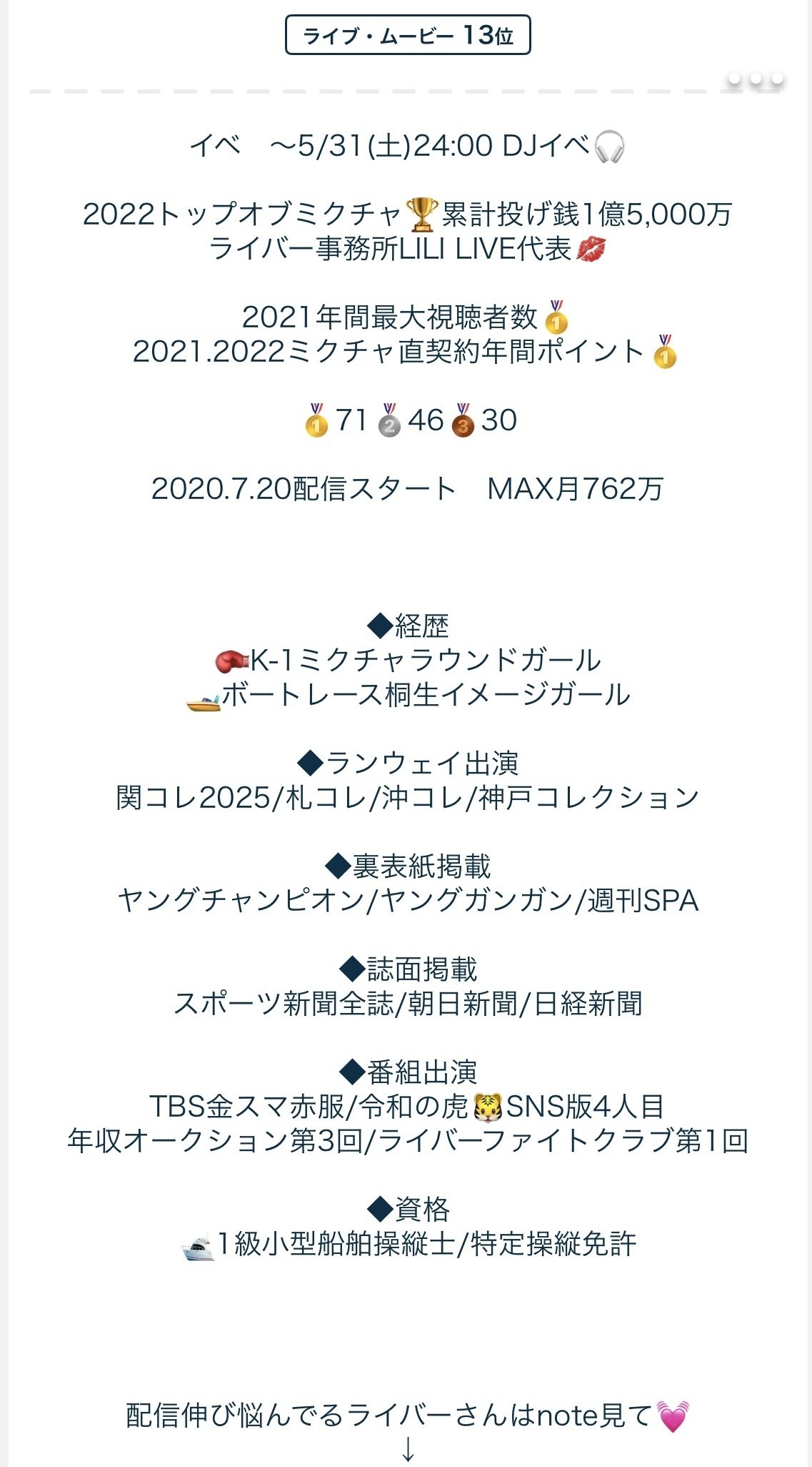 勝ち組ライバーのプロフとは|りり姫🍑🖤ライバー事務所LILILIVE代表 勝ち組ライバーのプロフとは|りり姫🍑🖤ライバー事務所LILILIVE代表