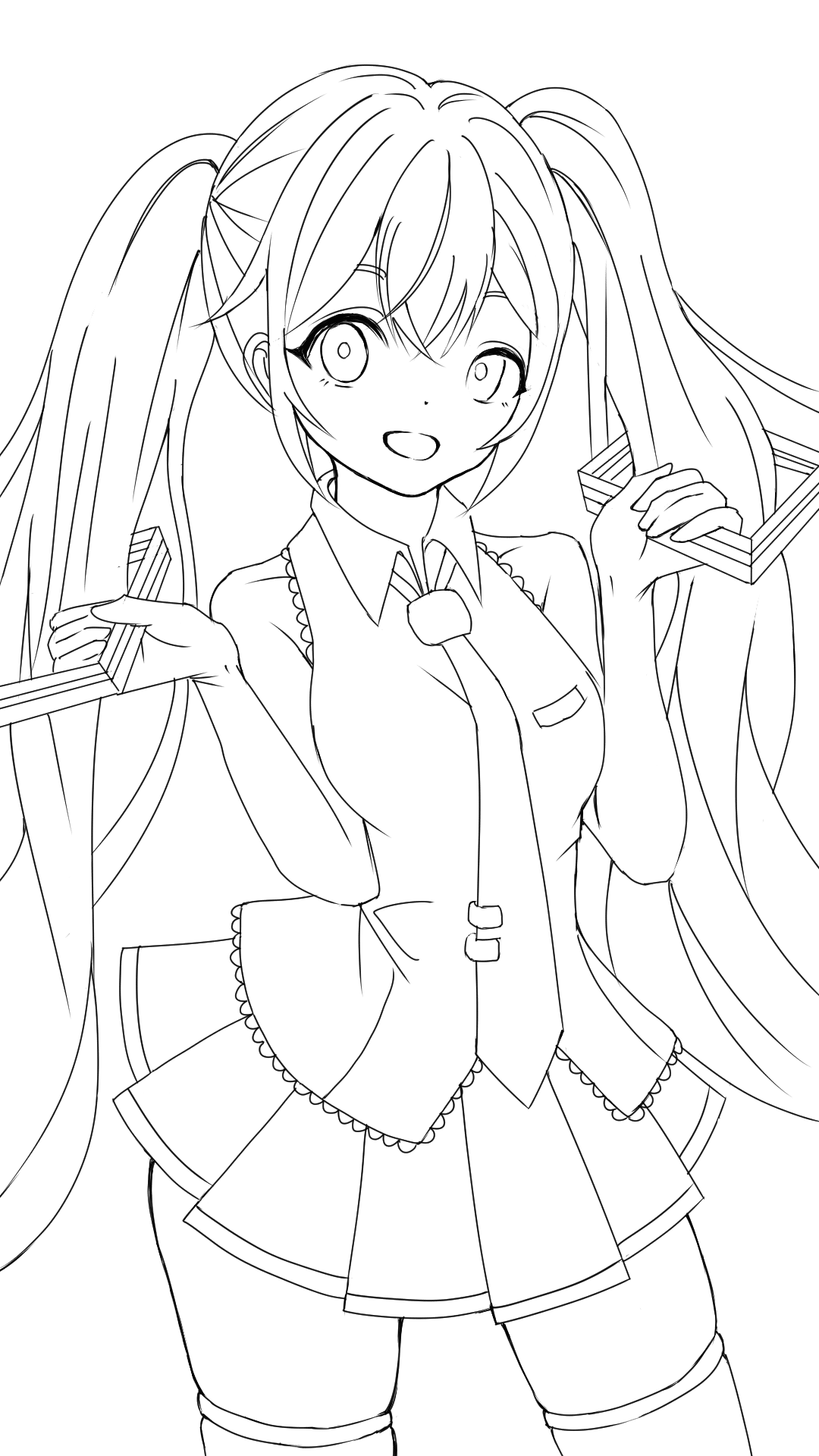 手描きイラスト 157】オリジナル原画 中サイズ色紙「ツインテールの