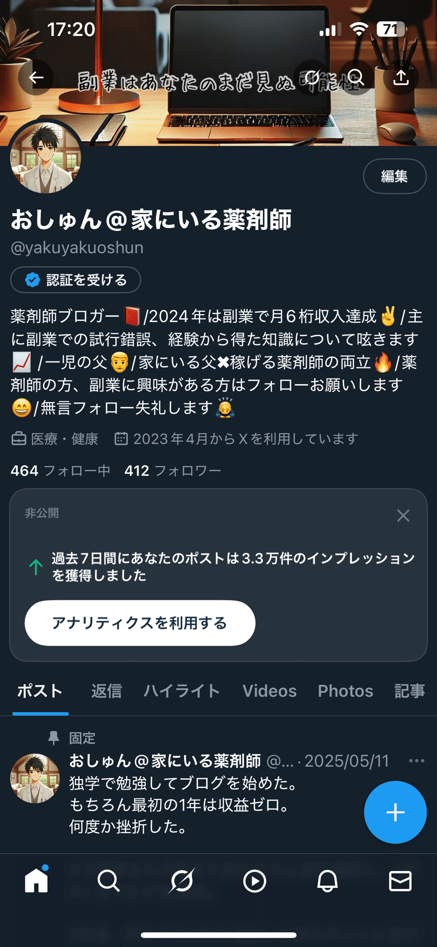 ほぼ初期のXアカウントがたった2日で1.6万インプ、400人フォロワー達成