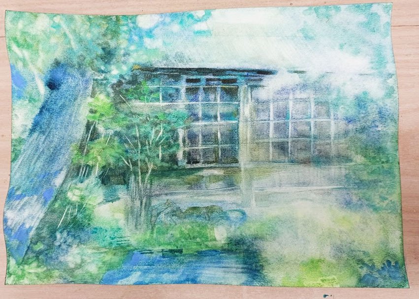 資料写真を加工してからの水彩画制作。いよいよ絵の具で描いてみた件