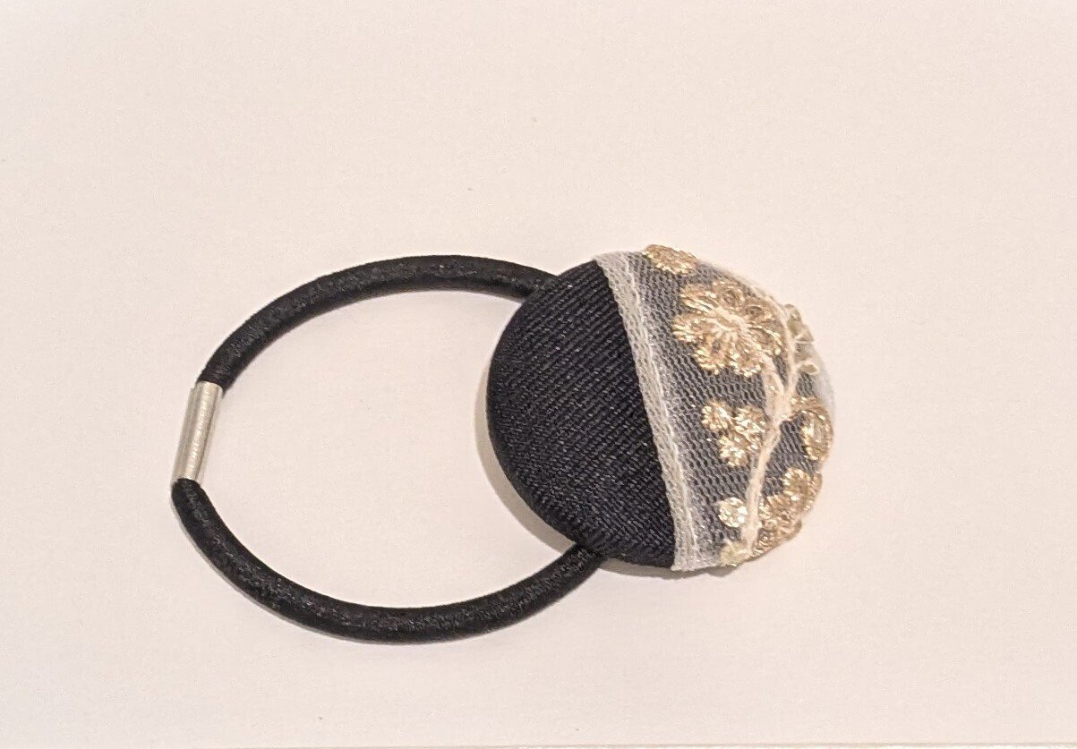 インド刺繍 くるみボタン38㎜ ヘアゴム 2個セット I