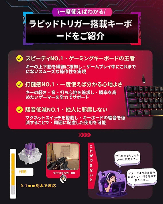 MageGee ラピッドトリガー キーボード | ゲーミングキーボード Amazon | MageGee ラピッドトリガー キーボード | 68キー 有線 RGB 65