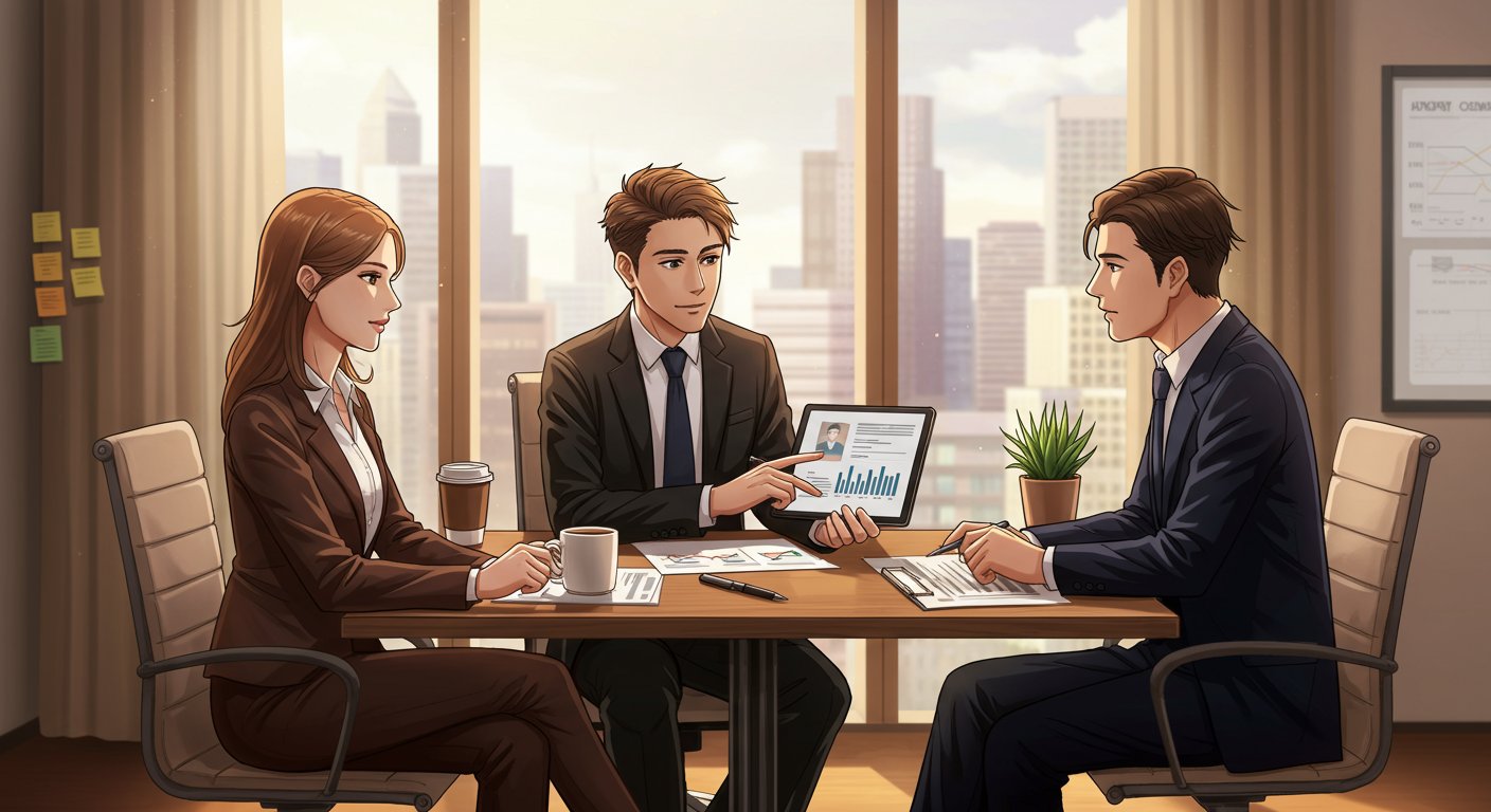 企業の内部情報を伝えるコンサルタントのイメージ