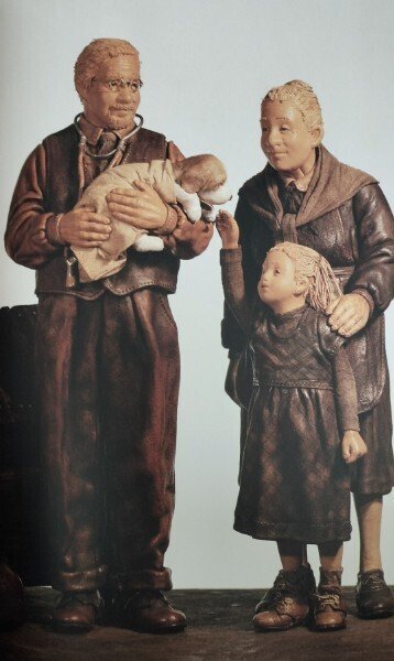 老人と子供の彫刻 365日色の話＋「レザーアート老人と子供」本池秀夫さんの素晴らしい