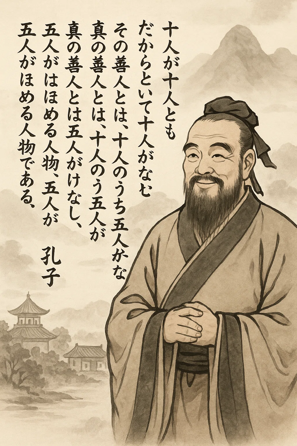 今日投稿した『孔子(こうし)の「名言・格言」』の意味とその画像をChatGPTで作ってもらいました。 |フーテンのくま
