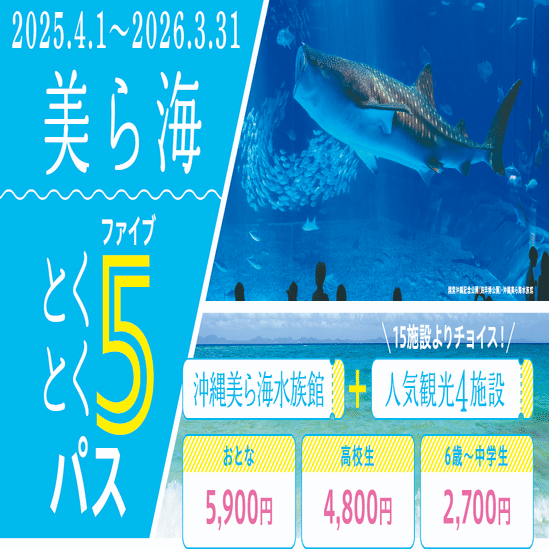 初めての沖縄観光におすすめ！美ら海とくとく5パスで最大4,680円お得  
