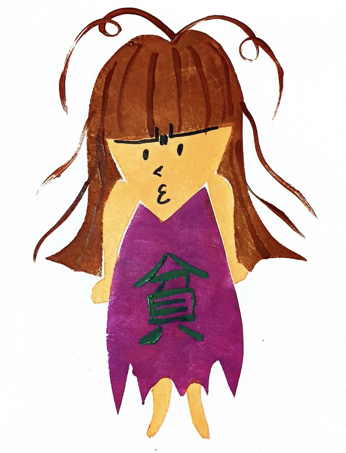 貧乏そうで不機嫌そうな口をとがらせた女の子