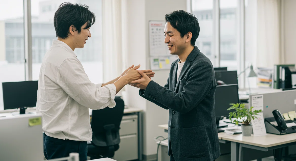 職場で感謝の気持ちを伝えている様子