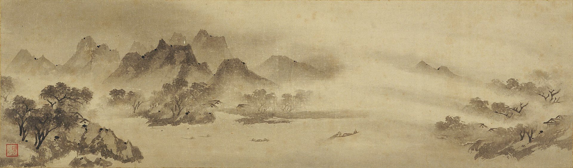 掛軸 漁村 人 舟 中国 山 銘あり 共箱 中古 古物 19.08.03-3. 掛軸 漁村 人 舟 中国 山 銘あり 共箱 中古 古物 19.08.03-3. - 絵画
