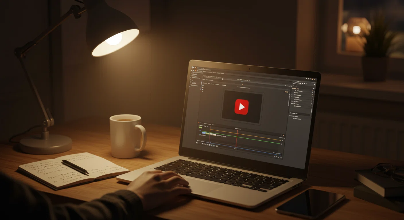 パソコンでYouTube動画を編集する様子