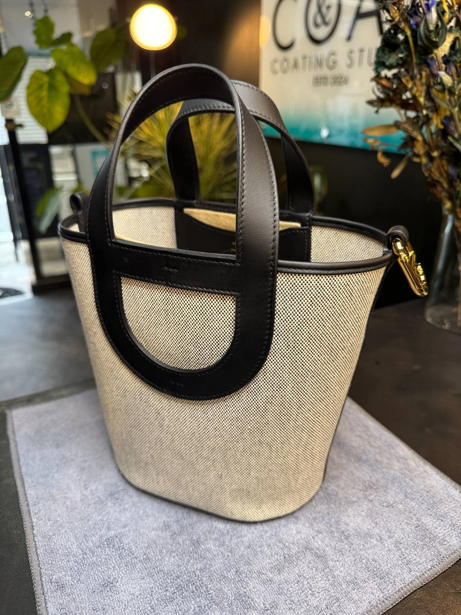1円 HERMES エルメス ガーデンファイルMM トワルオフィシェ×レザー 