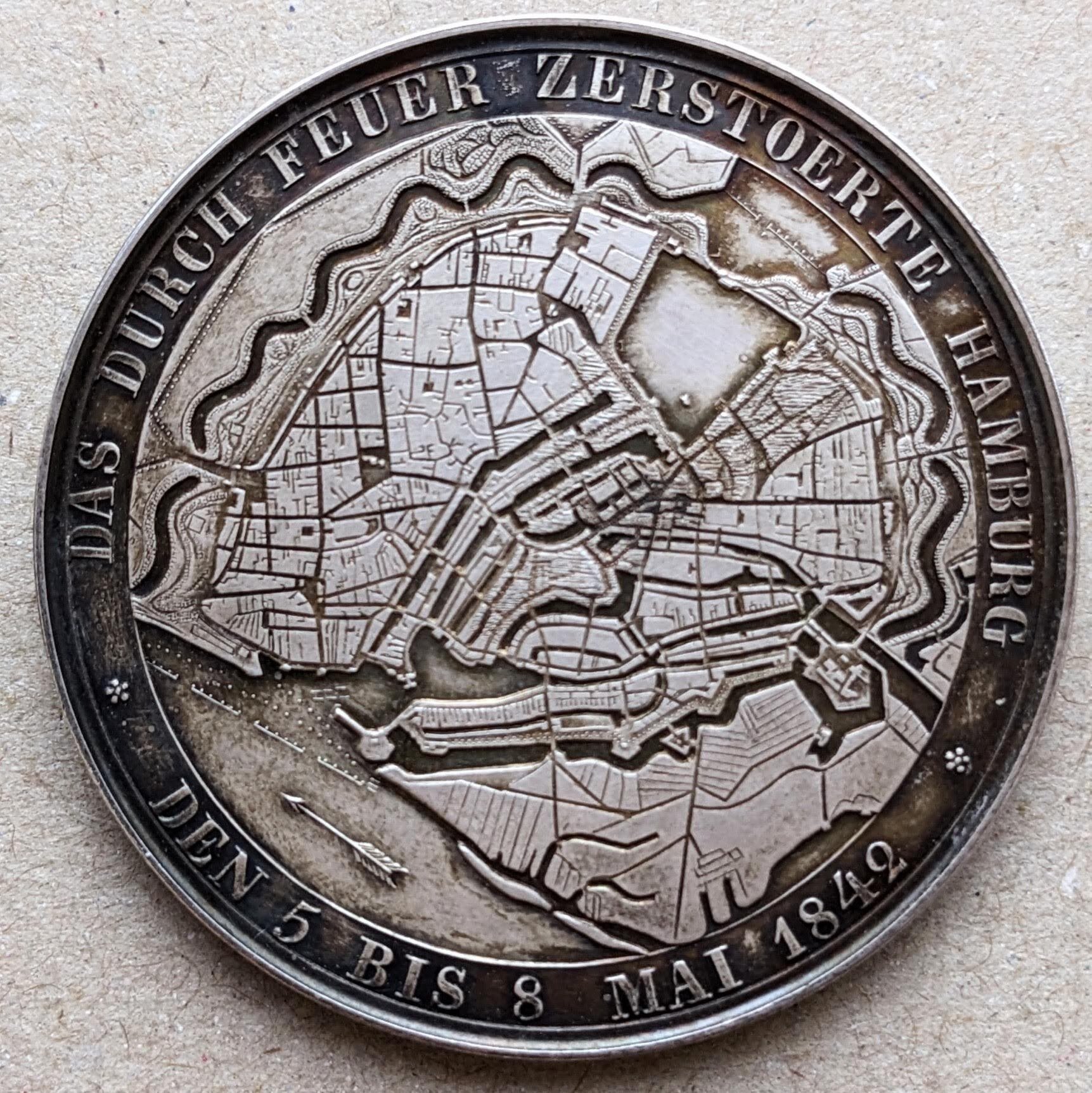 1842年 ハンブルク大火 銀メダル (1842 Hamburg Destruction and