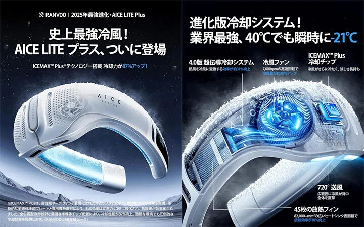 暑さ対策・冷却グッズ AICE RANVOO 2025最新モデル AICE LITE プラス RANVOO ネッククーラー 熱中症対策