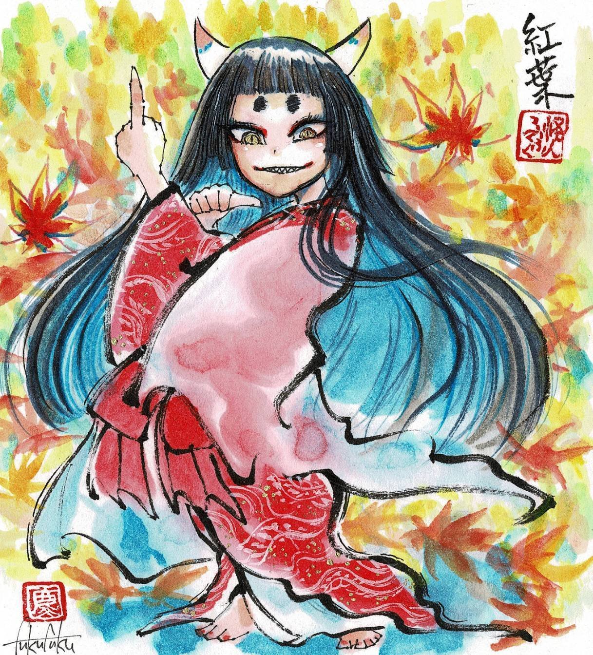 妖怪画ミニ色紙の描き方02「線画について考える」｜怪人ふくふく