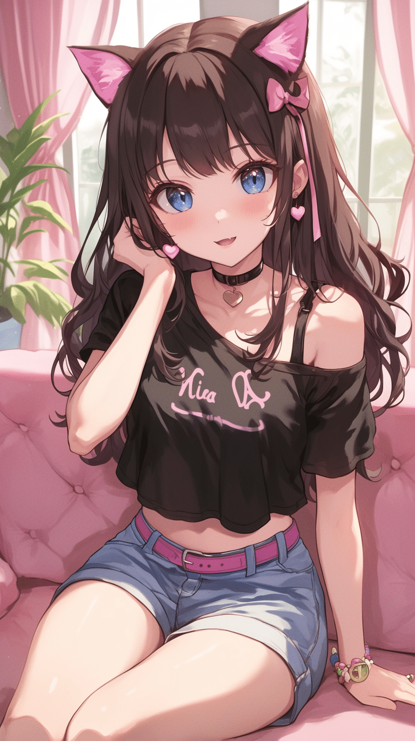 かわいい二次元の画像をプリントしたもの 商用可】ねこみみ✖️女の子♡の可愛い素材集【縦長】｜二次元いらすと屋