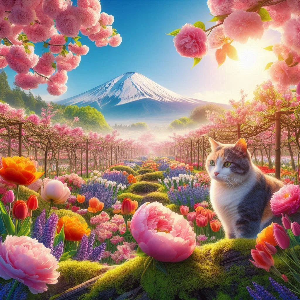 猫ちゃんがいる風景画｜.