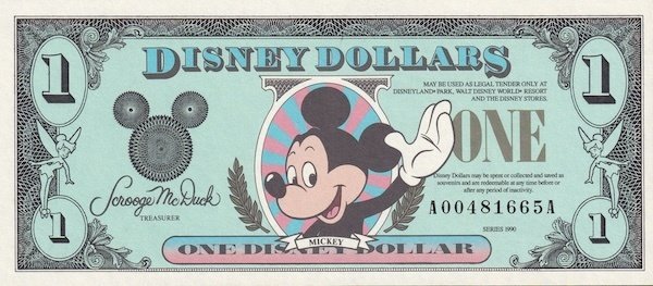 ディズニーダラー　23枚 初めてのDダラー】1990年版（$10初登場）ディズニーダラーの紙幣