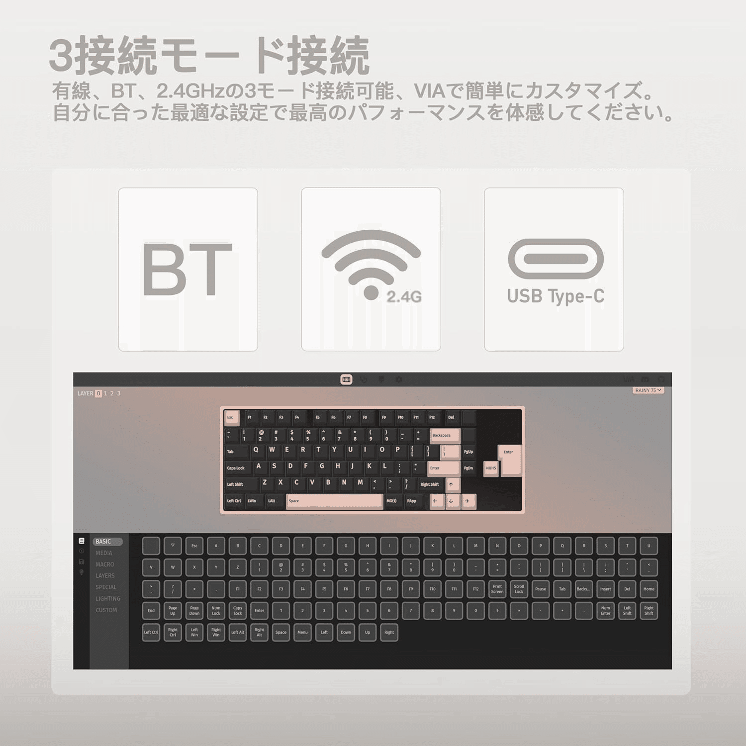 WOBKEY Rainy 75 3WAY接続 雨音打鍵 RGB ホットスワップ (Luna