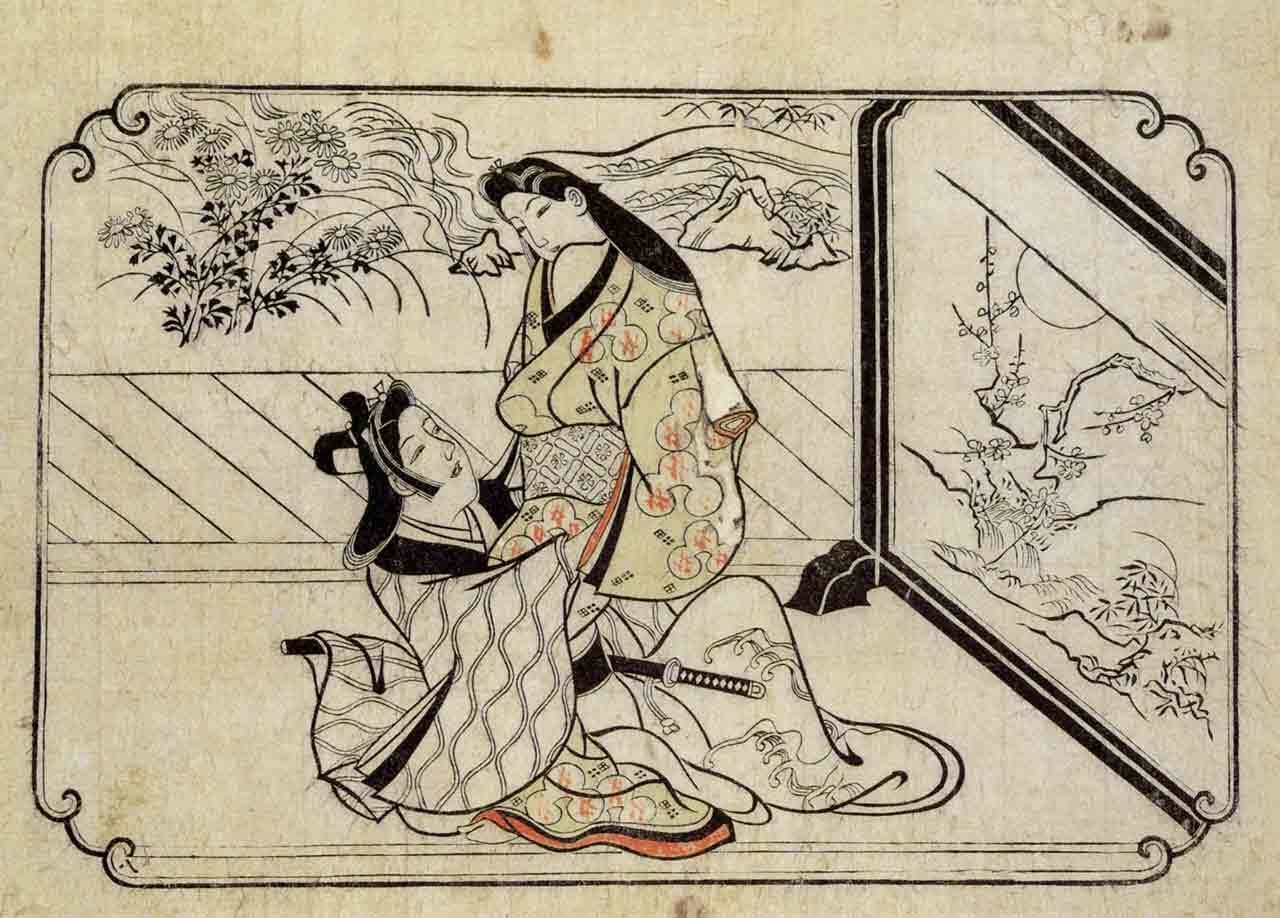 浮世絵木版画　一陽斎豊国　　[美女揃花の行列]　美人15名　八重咲梅図　三枚続 浮世絵 木版画 違い 浮世絵木版画 一陽斎豊国 [美女揃花の行列