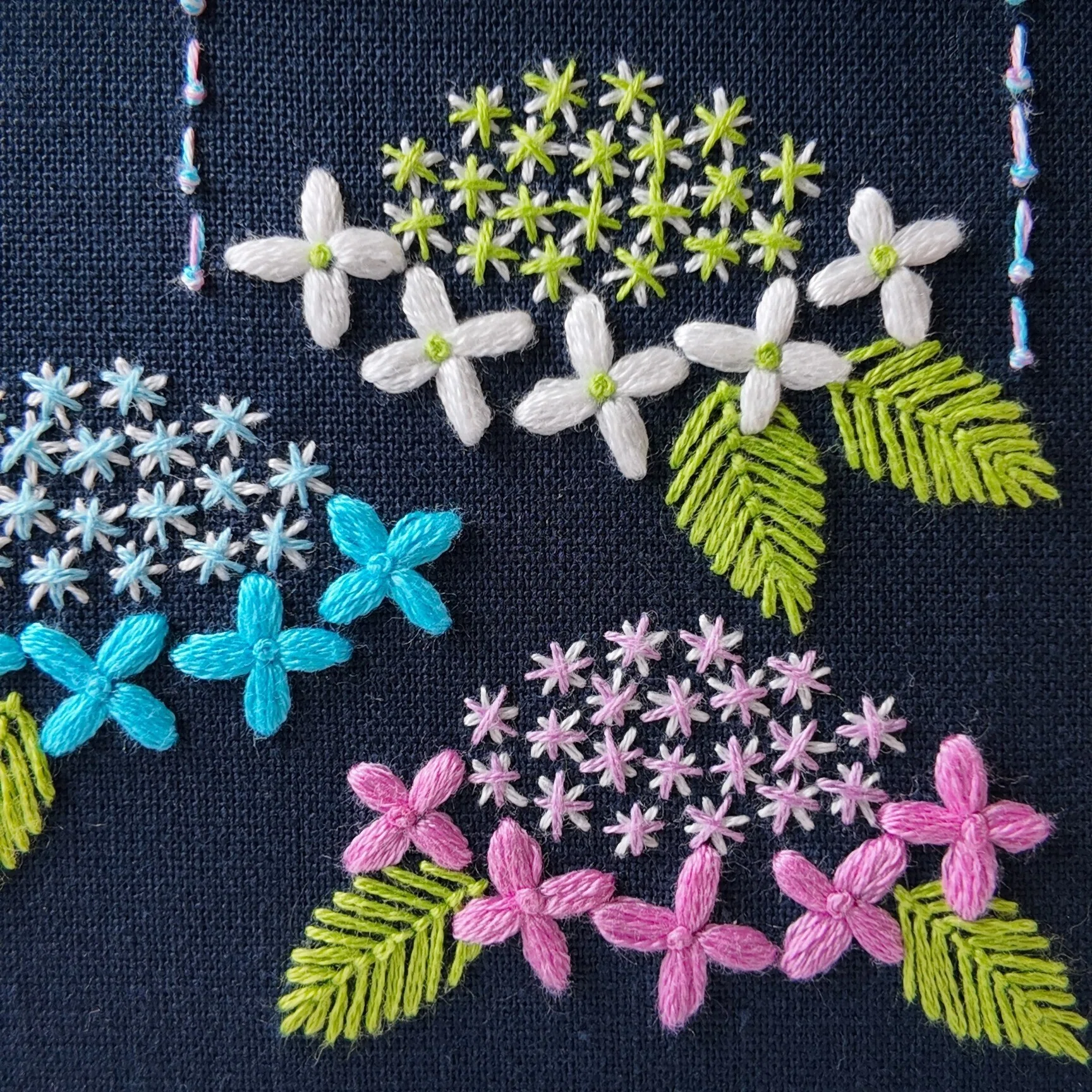 アジサイ 刺繍 水彩 刺繍図案付 ガクアジサイの刺繍-YouTube解説あり