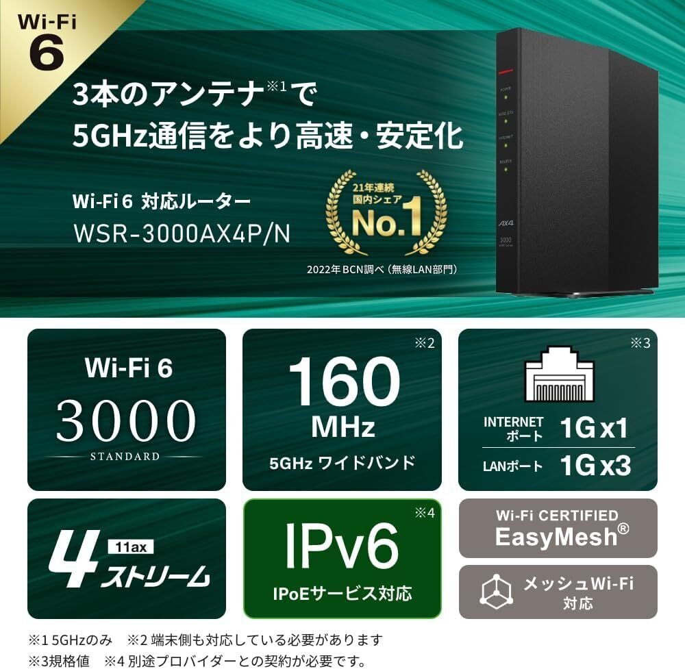 レビュー】WSR-3000AX4P/NBK バッファロー WiFi ルーター 無線