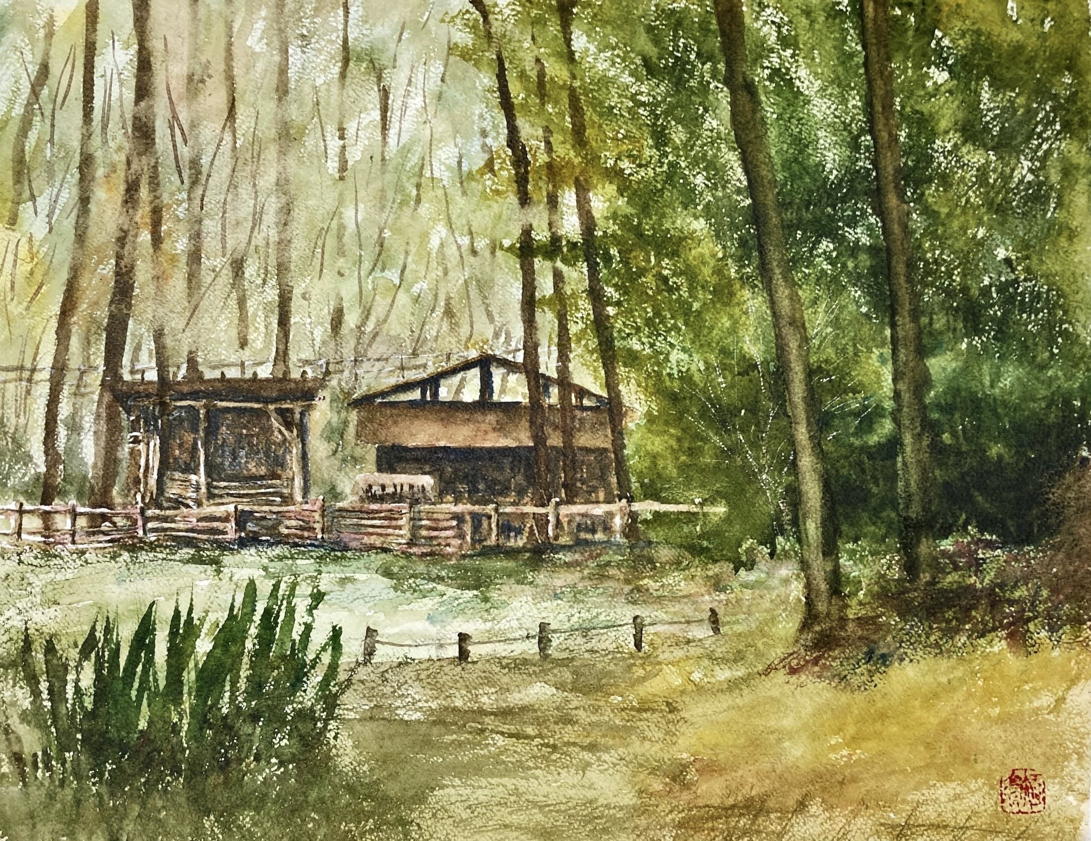油彩画　散歩 水彩画117】散歩の途中の炭焼き小屋｜tatatotoya