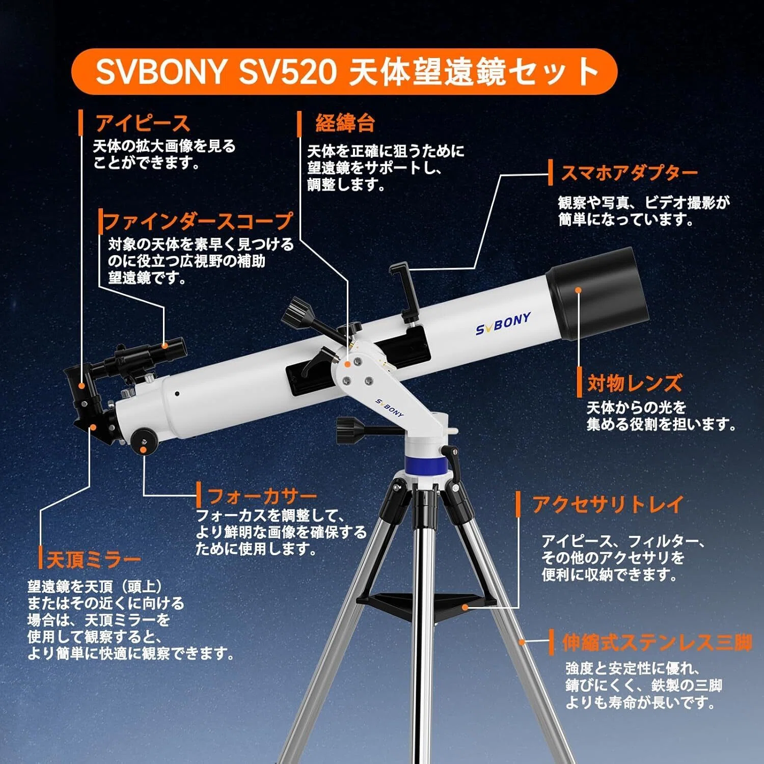 2025年の最新望遠鏡セット-SV520】初心者に最適！星空探検の旅を 