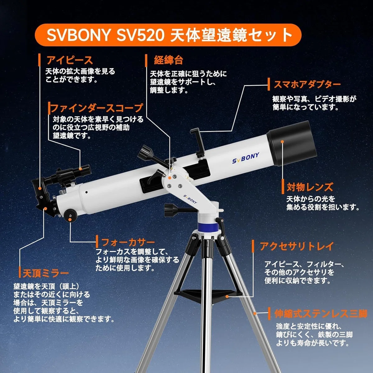 2025年の最新望遠鏡セット-SV520】初心者に最適！星空探検の旅を 