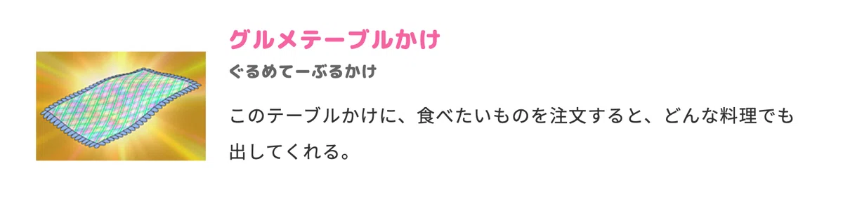 グルメテーブルかけの画像と説明文